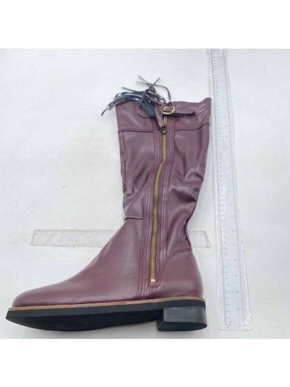 Wine Side Zipper Riding Knee High Long Boots Round Toe Low Chunky Heels Shoes